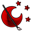 Crimson Chibi Moon and Star Tattoo