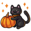 Black Kitty Cat with a Pumpkin Companion