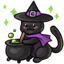 Black Kitty Cat with a Cauldron Companion