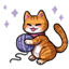 Orange Tabby Kitty Cat with a Yarn Ball Companion