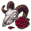 Scarlet Flower Adorned Ram Skull