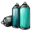 Empty Blue and Teal Spray Cans
