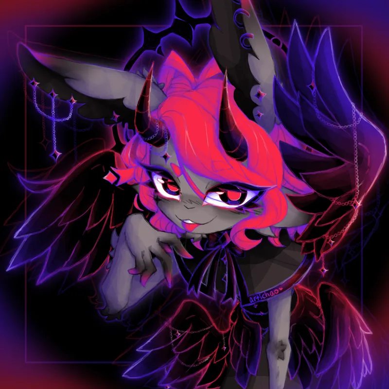 Rendered illustration of 'Dark Angel Arthur', the halloween version of artichao's fursona.